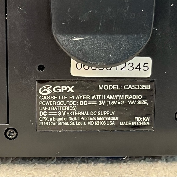 Vintage GPX Personal Cassette Tape Player AM/FM Radio-Black-Model CAS335B-Vtg- - Picture 5 of 9